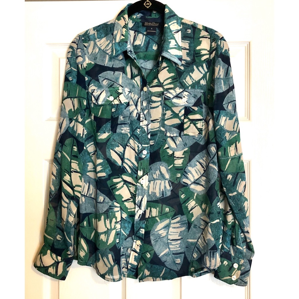 Lucky Brand 🍀 Sheer Mesh ButtonDown 🍃 Printed Shirt